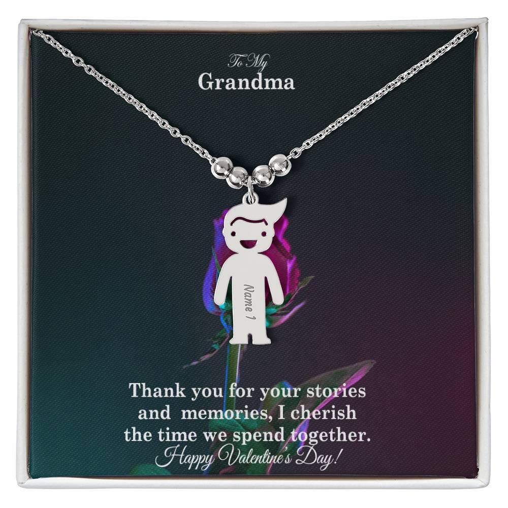 To My Grandma, Thank You For Your Stories And Memories, I Cherish The Time We Spend Together Kid Charm Necklace – Gift for Grandma