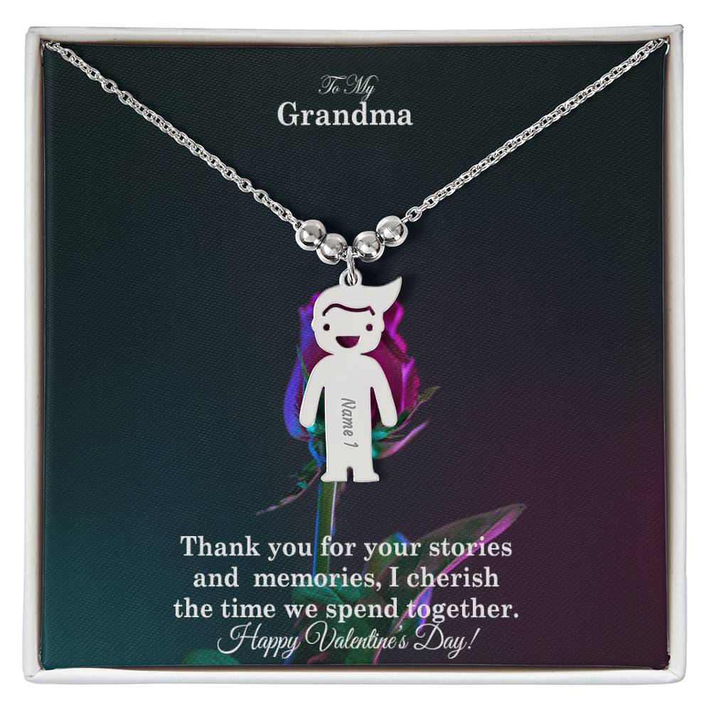 To My Grandma, Thank You For Your Stories And Memories, I Cherish The Time We Spend Together - Kid Charm Necklace (w/MC) - Gift for Grandma