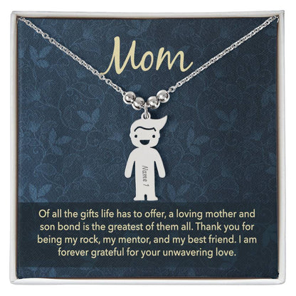 Mom, Of All The Gifts Life Has To Offer, A Loving Mother & Son Bond Is The Greatest Of Them All - Kid Charm Necklace (w/MC) - Gift for Mom