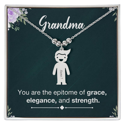 Grandma, You Are The Epitome Of Grace, Elegance, & Strength - Kid Charm Necklace (w/MC) - Gift for Grandma