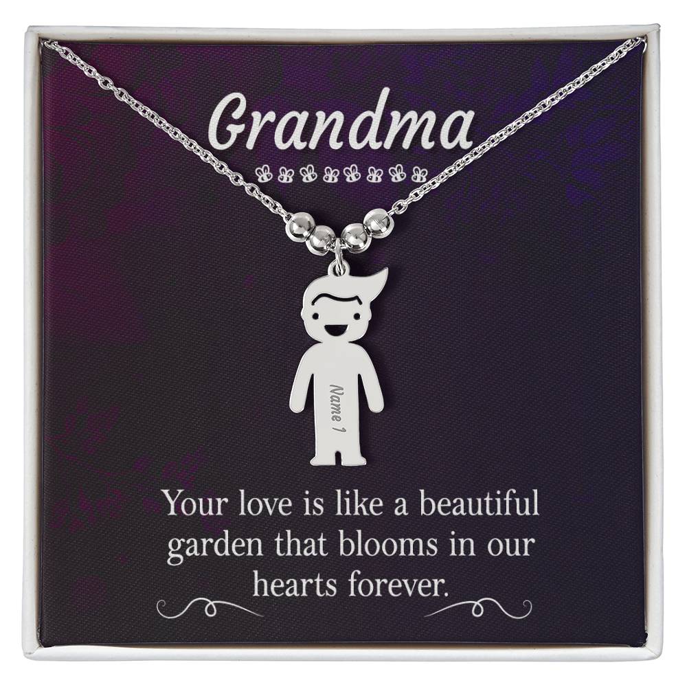 Grandma, Your Love Is Like A Beautiful Garden That Blooms In Our Hearts Forever - Kid Charm Necklace (w/MC) - Gift for Grandma