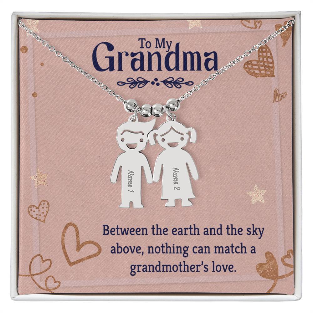 To My Grandma, Between The Earth & The Sky Above, Nothing Can Match A Grandmother's Love - Kid Charm Necklace (w/MC) - Gift for Grandma