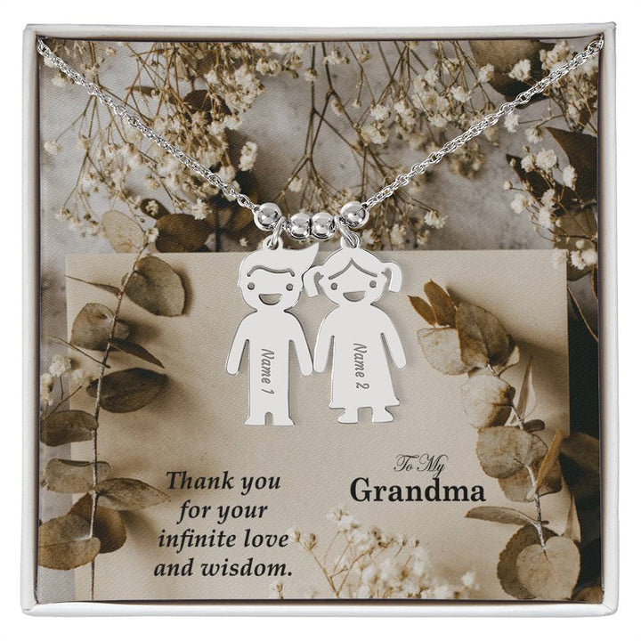 To My Grandma, Thank You For Your Infinite Love &amp; Wisdom Kid Charm Necklace – Gift for Grandma