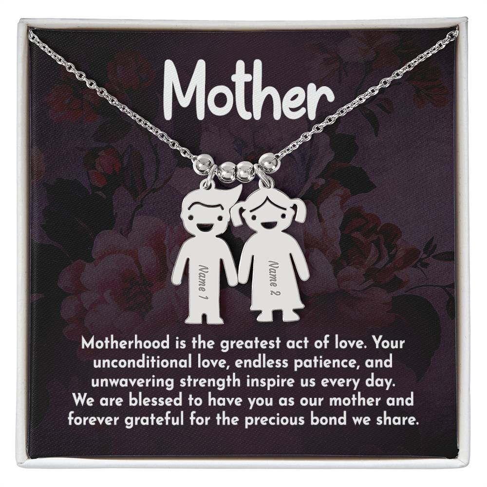 Mother, Motherhood Is The Greatest Act Of Love - Kid Charm Necklace (w/MC) - Gift for Mom