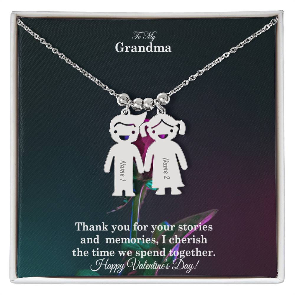 To My Grandma, Thank You For Your Stories And Memories, I Cherish The Time We Spend Together Kid Charm Necklace – Gift for Grandma