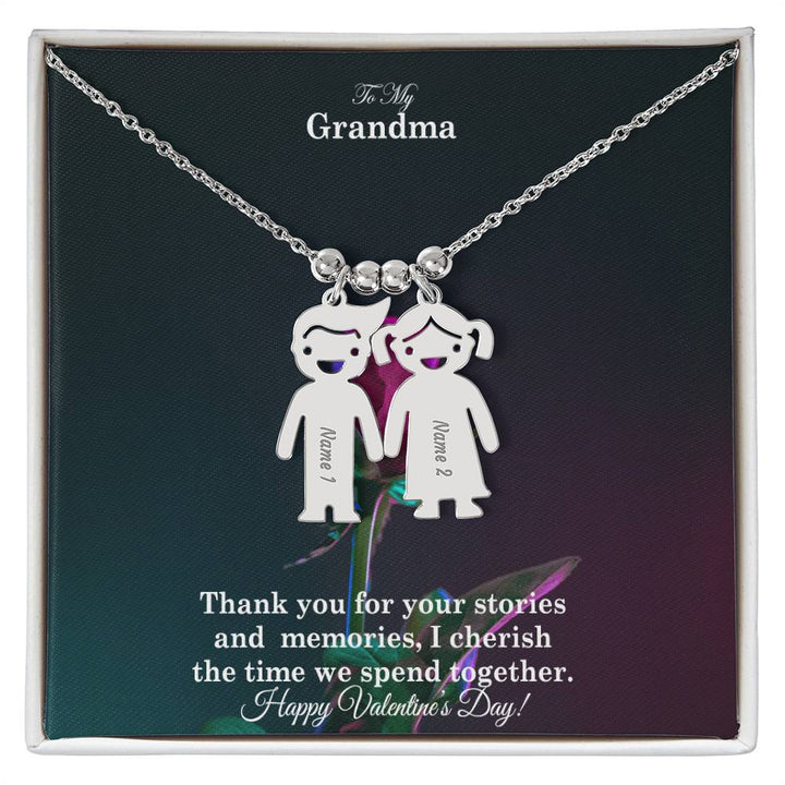 To My Grandma, Thank You For Your Stories And Memories, I Cherish The Time We Spend Together Kid Charm Necklace – Gift for Grandma