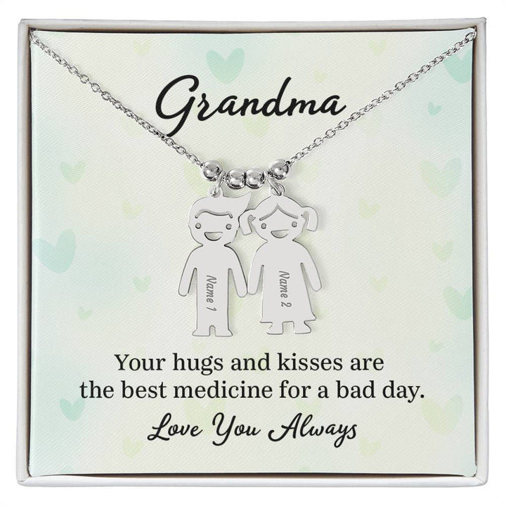 Grandma, Your Hugs &amp; Kisses Are The Best Medicine For A Bad Day – Kid Charm Necklace – Gift for Grandma