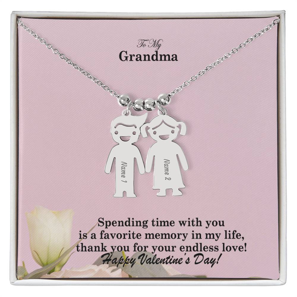 To My Grandma, Spending Time With You Is A Favorite Memory In My Life, Thank You For Your Endless Love! - Kid Charm Necklace (w/MC) - Gift for Grandma