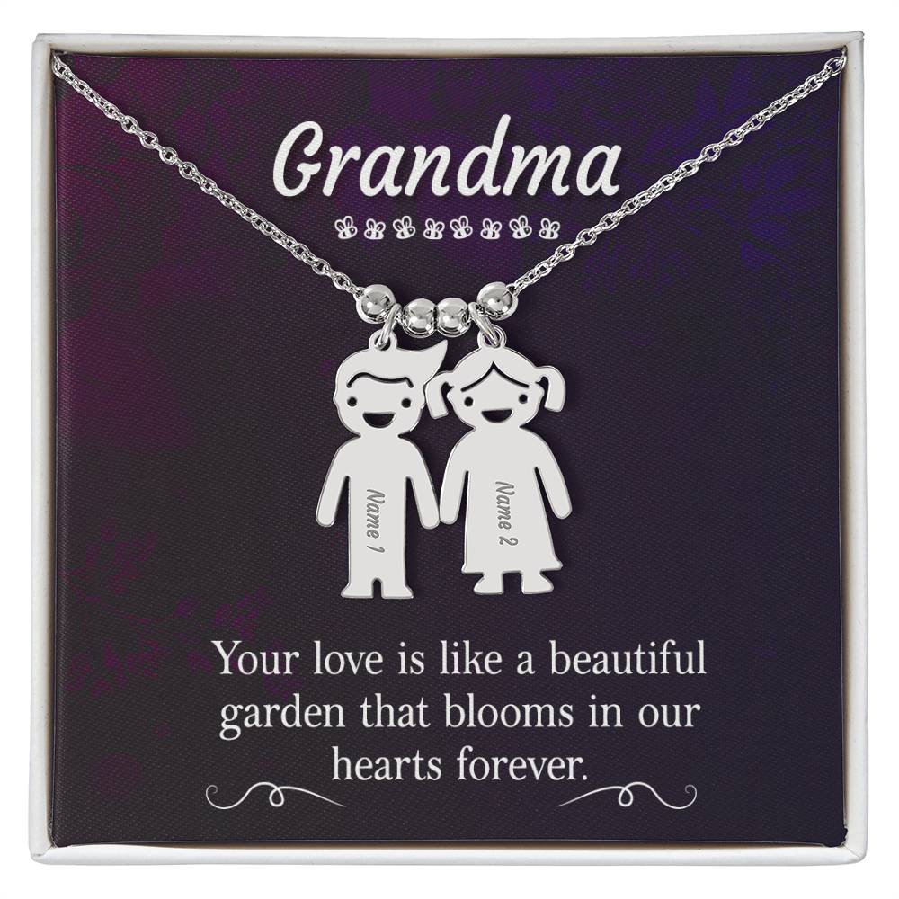 Grandma, Your Love Is Like A Beautiful Garden That Blooms In Our Hearts Forever - Kid Charm Necklace (w/MC) - Gift for Grandma