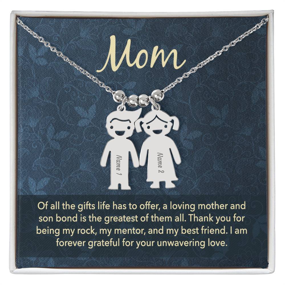 Mom, Of All The Gifts Life Has To Offer, A Loving Mother & Son Bond Is The Greatest Of Them All - Kid Charm Necklace (w/MC) - Gift for Mom