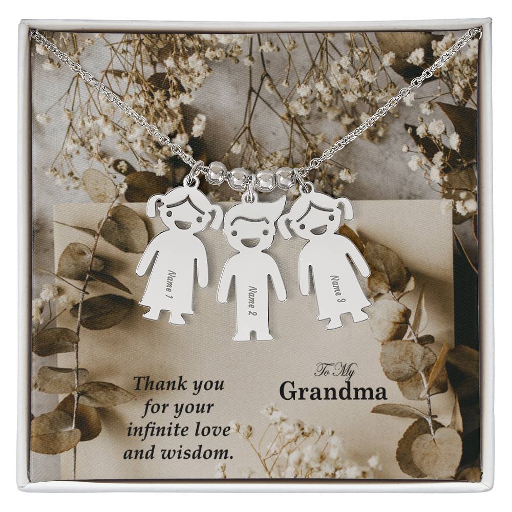 To My Grandma, Thank You For Your Infinite Love &amp; Wisdom Kid Charm Necklace – Gift for Grandma