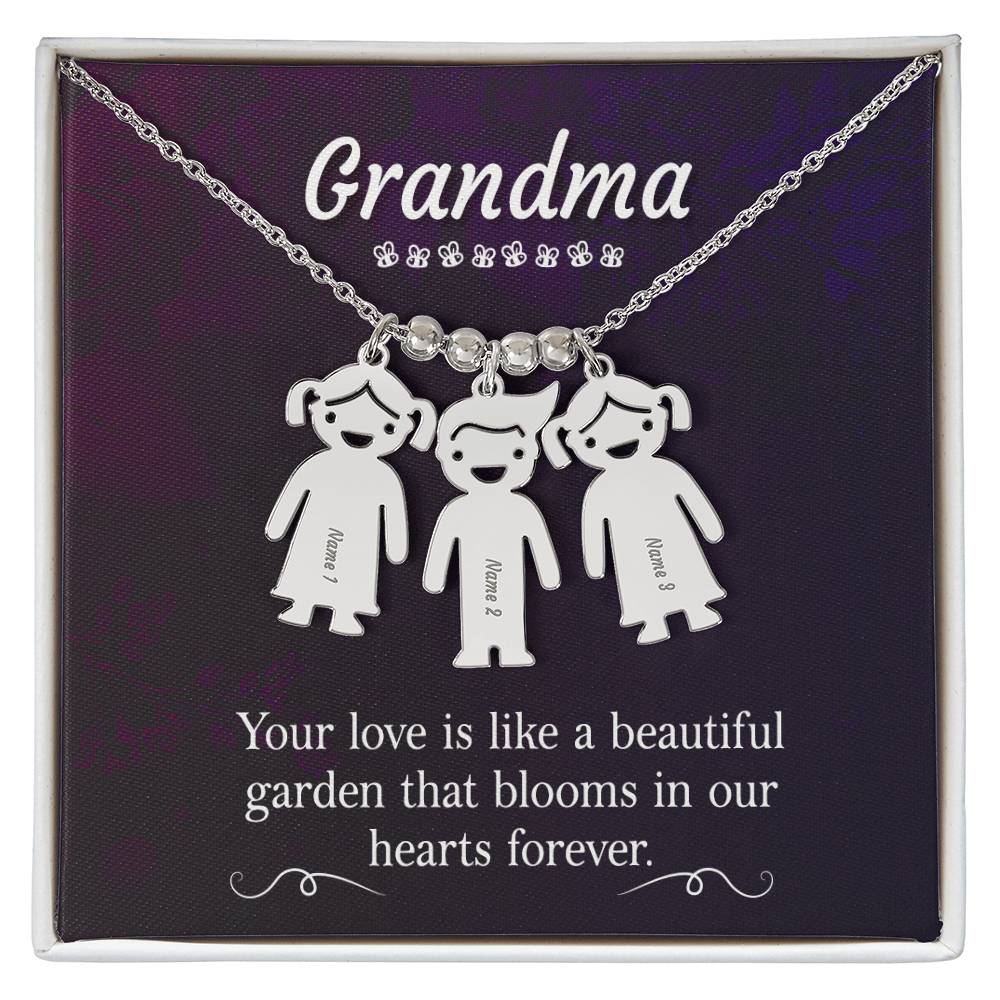 Grandma, Your Love Is Like A Beautiful Garden That Blooms In Our Hearts Forever Kid Charm Necklace – Gift for Grandma