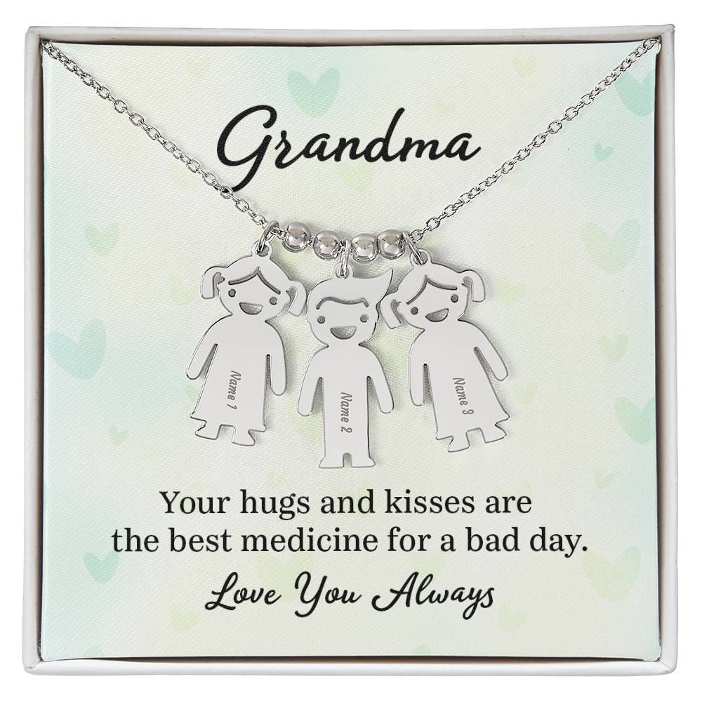 Grandma, Your Hugs &amp; Kisses Are The Best Medicine For A Bad Day – Kid Charm Necklace – Gift for Grandma
