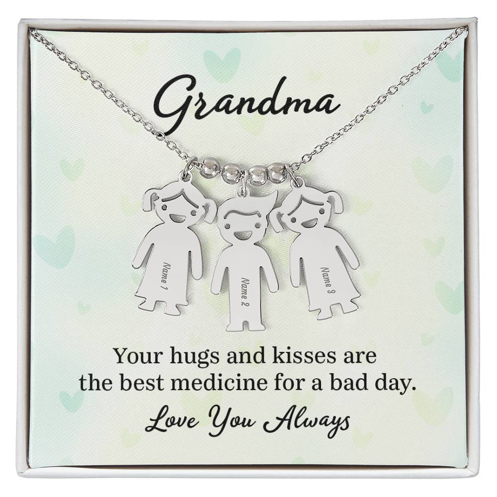 Grandma, Your Hugs & Kisses Are The Best Medicine For A Bad Day - Kid Charm Necklace (w/MC) - Gift for Grandma