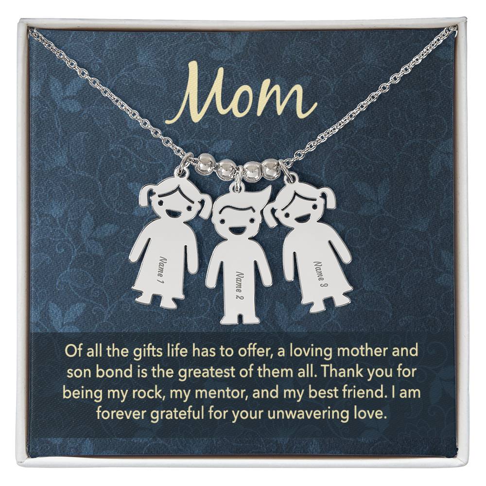 Mom, Of All The Gifts Life Has To Offer, A Loving Mother & Son Bond Is The Greatest Of Them All - Kid Charm Necklace (w/MC) - Gift for Mom