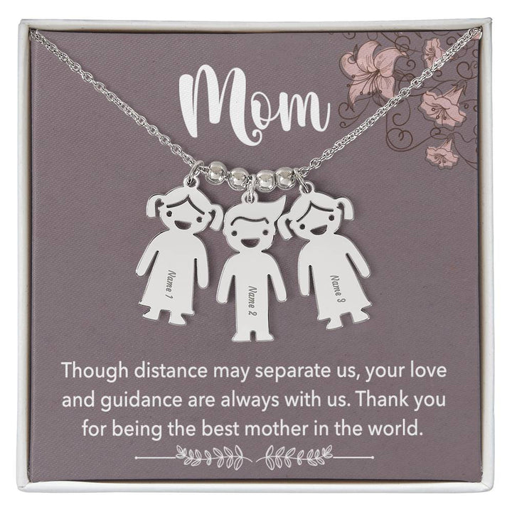 Mom, Though Distance May Separate Us, Your Love &amp; Guidance Are Always With Us Kid Charm Necklace – Gift for Mom