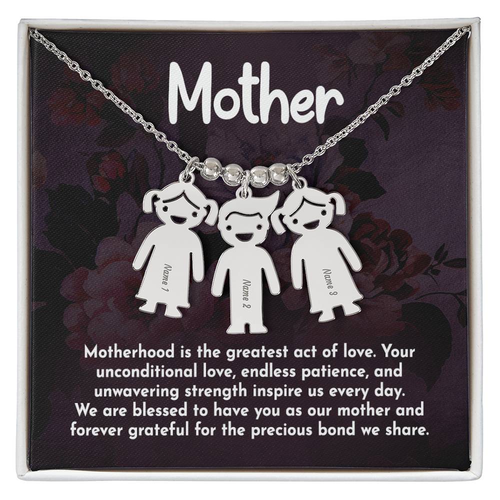 Mother, Motherhood Is The Greatest Act Of Love - Kid Charm Necklace (w/MC) - Gift for Mom