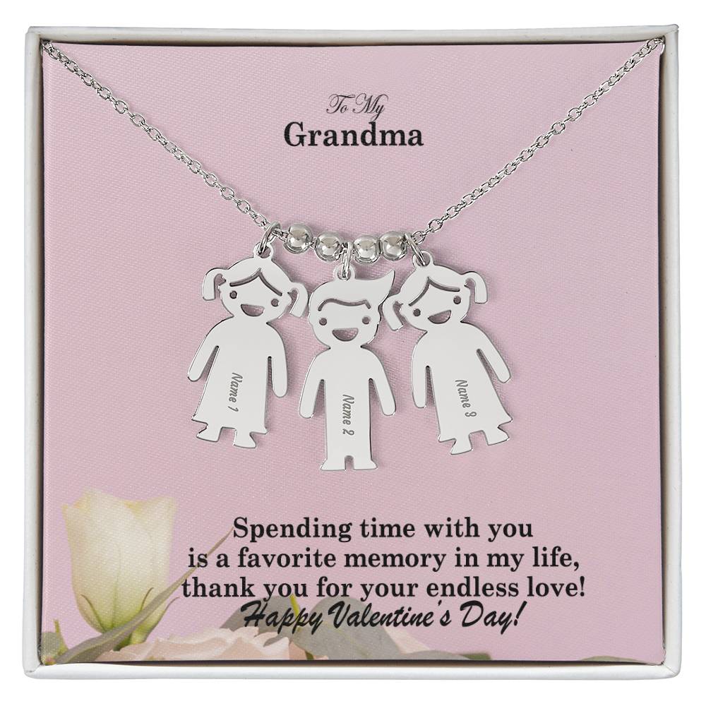 To My Grandma, Spending Time With You Is A Favorite Memory In My Life, Thank You For Your Endless Love! - Kid Charm Necklace (w/MC) - Gift for Grandma