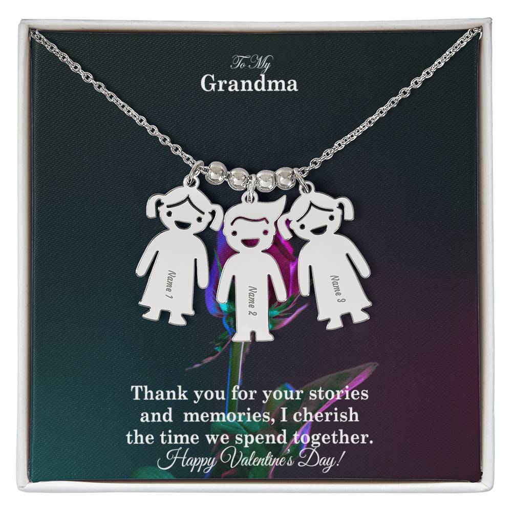 To My Grandma, Thank You For Your Stories And Memories, I Cherish The Time We Spend Together Kid Charm Necklace – Gift for Grandma