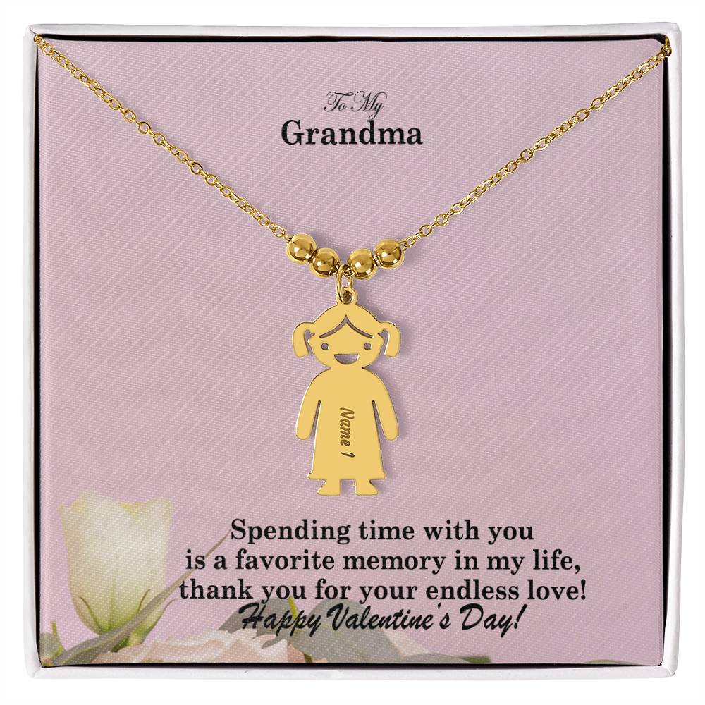 To My Grandma, Spending Time With You Is A Favorite Memory In My Life, Thank You For Your Endless Love! - Kid Charm Necklace (w/MC) - Gift for Grandma