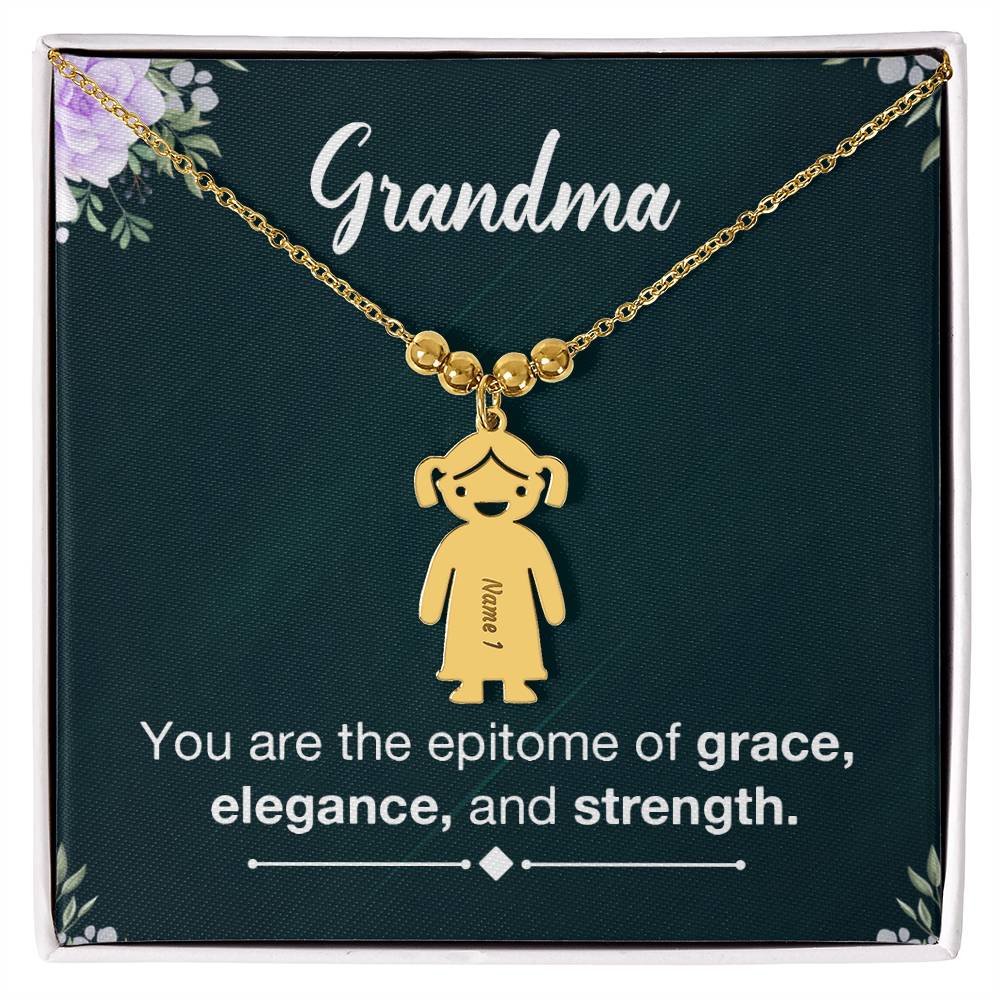 Grandma, You Are The Epitome Of Grace, Elegance, & Strength - Kid Charm Necklace (w/MC) - Gift for Grandma