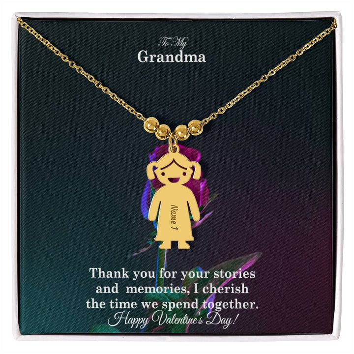 To My Grandma, Thank You For Your Stories And Memories, I Cherish The Time We Spend Together Kid Charm Necklace – Gift for Grandma