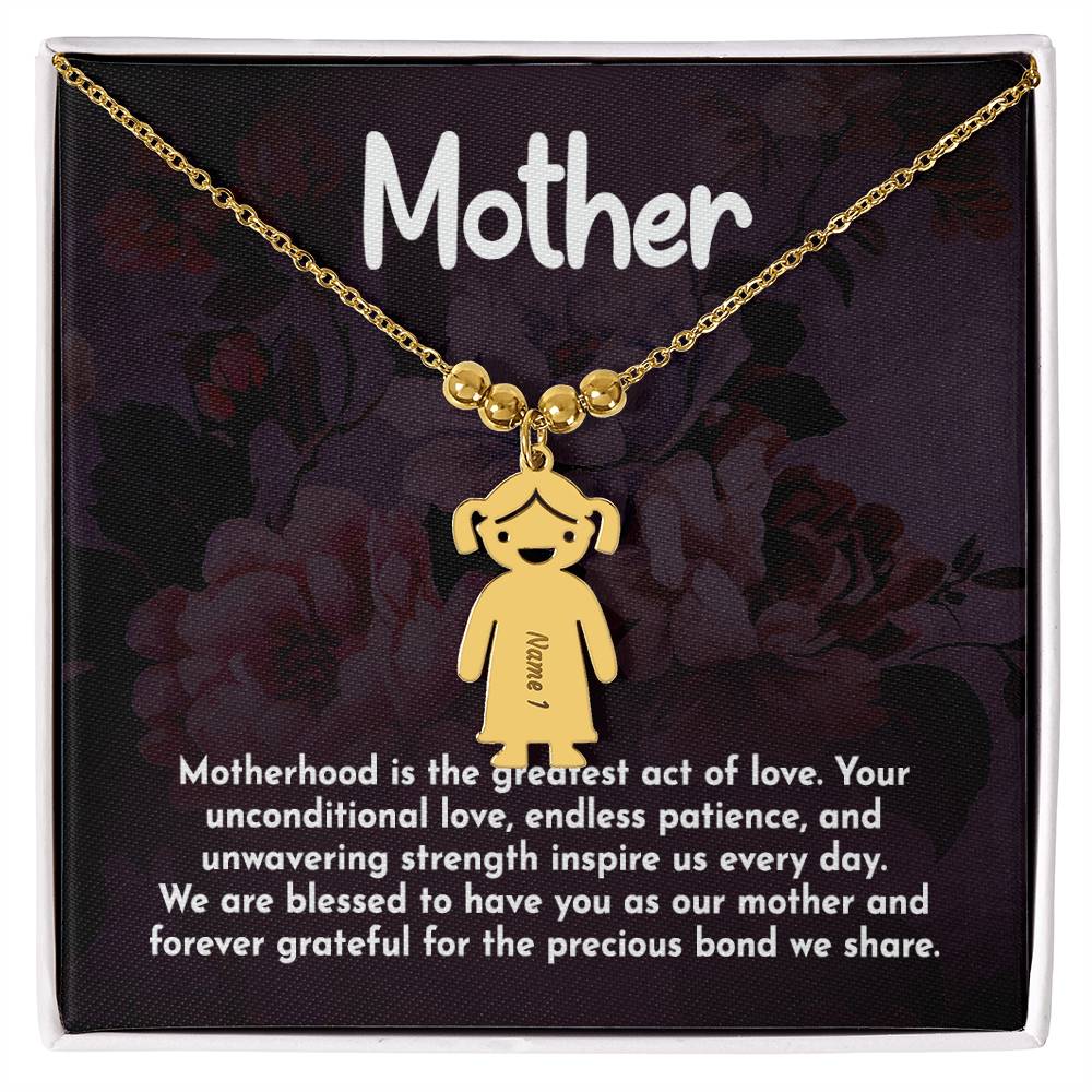 Mother, Motherhood Is The Greatest Act Of Love - Kid Charm Necklace (w/MC) - Gift for Mom