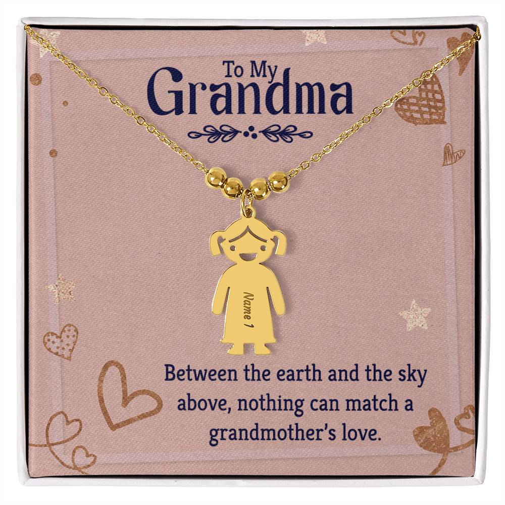 To My Grandma, Between The Earth & The Sky Above, Nothing Can Match A Grandmother's Love - Kid Charm Necklace (w/MC) - Gift for Grandma