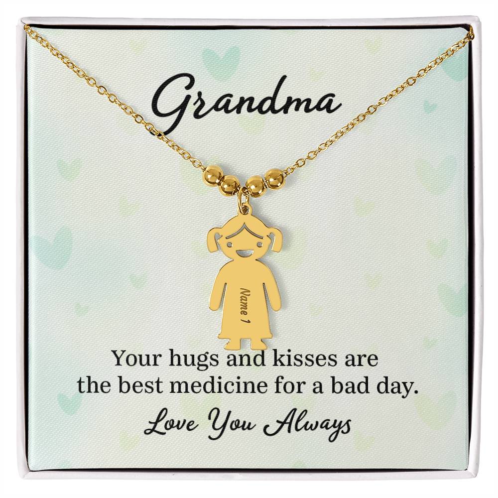 Grandma, Your Hugs & Kisses Are The Best Medicine For A Bad Day - Kid Charm Necklace (w/MC) - Gift for Grandma