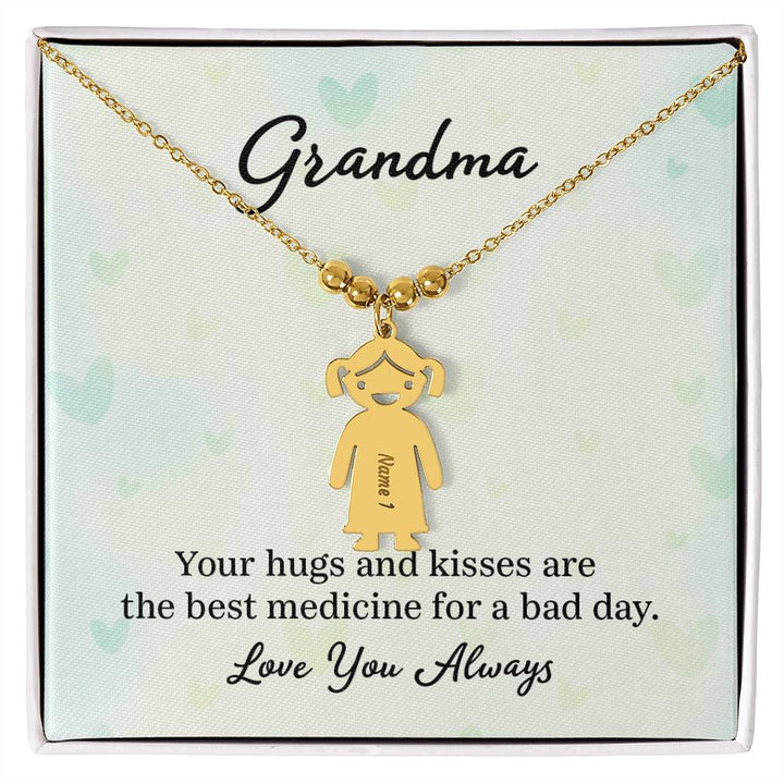 Grandma, Your Hugs &amp; Kisses Are The Best Medicine For A Bad Day – Kid Charm Necklace – Gift for Grandma