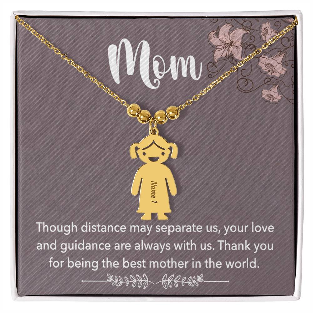 Mom, Though Distance May Separate Us, Your Love & Guidance Are Always With Us - Kid Charm Necklace (w/MC) - Gift for Mom