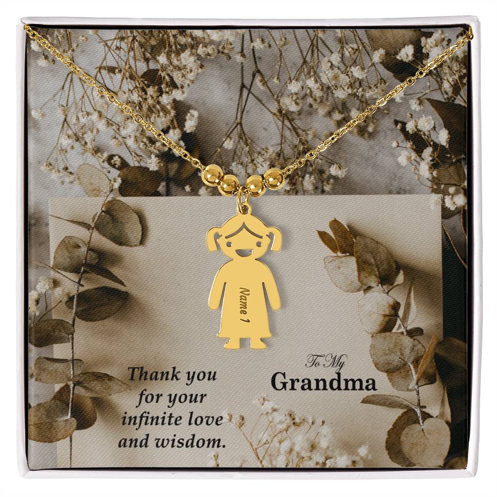 To My Grandma, Thank You For Your Infinite Love & Wisdom - Kid Charm Necklace (w/MC) - Gift for Grandma