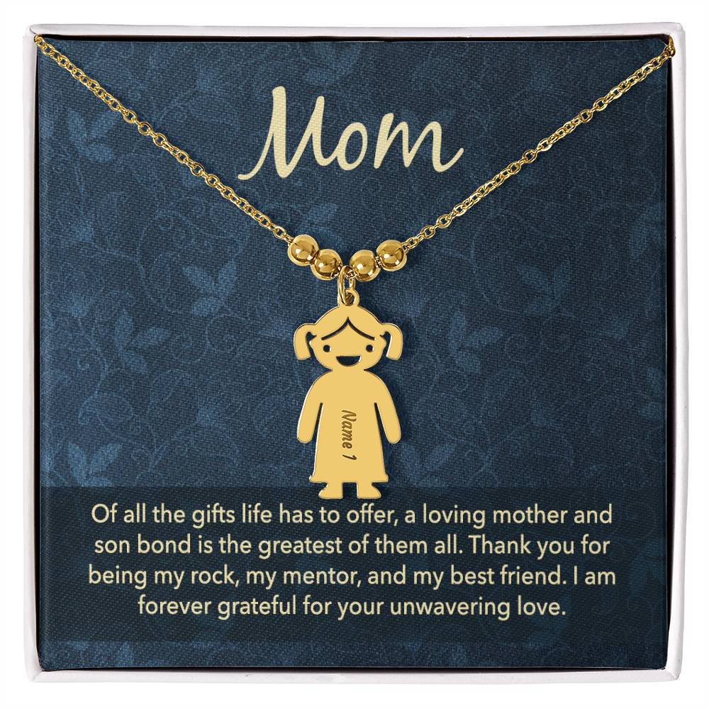 Mom, Of All The Gifts Life Has To Offer, A Loving Mother & Son Bond Is The Greatest Of Them All - Kid Charm Necklace (w/MC) - Gift for Mom