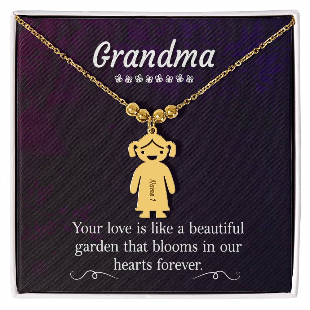 Grandma, Your Love Is Like A Beautiful Garden That Blooms In Our Hearts Forever - Kid Charm Necklace (w/MC) - Gift for Grandma