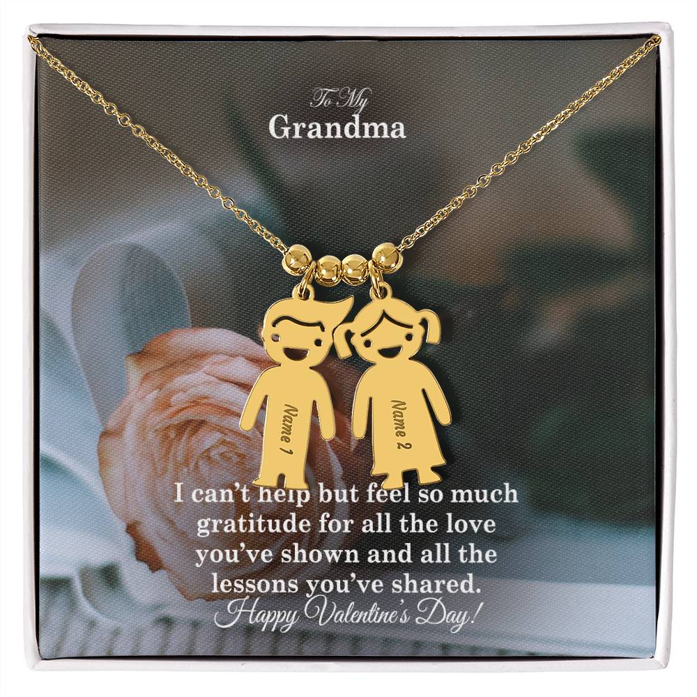 To My Grandma, I Can't Help But Feel So Much Gratitude For All The Love You've Shown & All The Lessons You've Shared - Kid Charm Necklace (w/MC) - Gift for Grandma