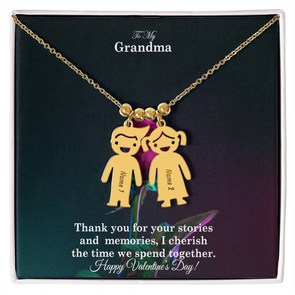 To My Grandma, Thank You For Your Stories And Memories, I Cherish The Time We Spend Together Kid Charm Necklace – Gift for Grandma