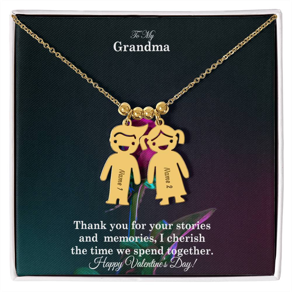 To My Grandma, Thank You For Your Stories And Memories, I Cherish The Time We Spend Together - Kid Charm Necklace (w/MC) - Gift for Grandma