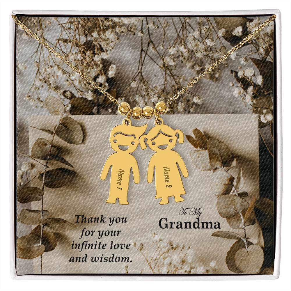 To My Grandma, Thank You For Your Infinite Love & Wisdom - Kid Charm Necklace (w/MC) - Gift for Grandma