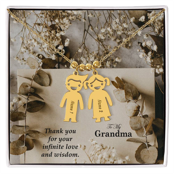 To My Grandma, Thank You For Your Infinite Love &amp; Wisdom Kid Charm Necklace – Gift for Grandma