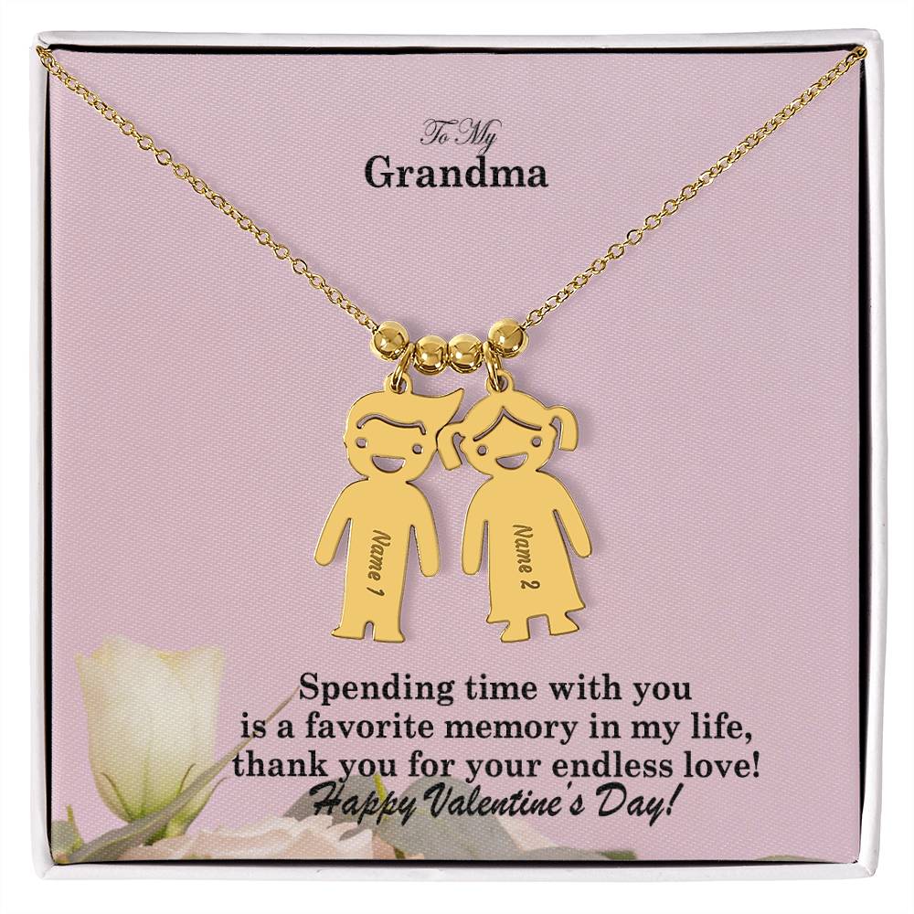 To My Grandma, Spending Time With You Is A Favorite Memory In My Life, Thank You For Your Endless Love! - Kid Charm Necklace (w/MC) - Gift for Grandma