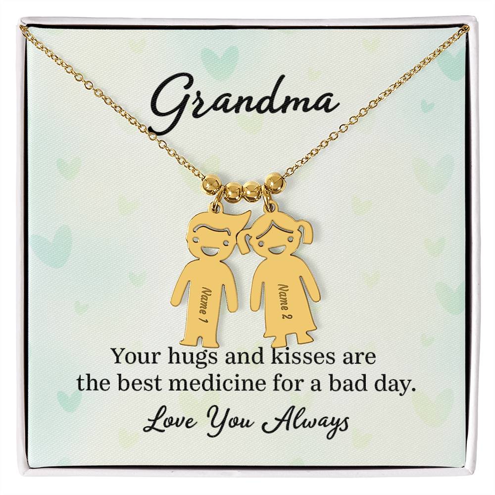 Grandma, Your Hugs &amp; Kisses Are The Best Medicine For A Bad Day – Kid Charm Necklace – Gift for Grandma