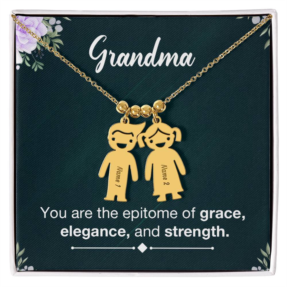 Grandma, You Are The Epitome Of Grace, Elegance, & Strength - Kid Charm Necklace (w/MC) - Gift for Grandma