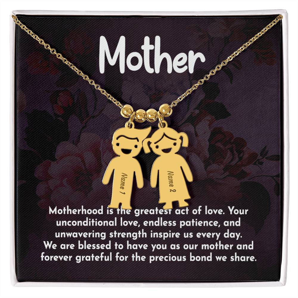 Mother, Motherhood Is The Greatest Act Of Love - Kid Charm Necklace (w/MC) - Gift for Mom