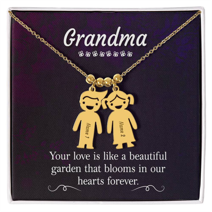 Grandma, Your Love Is Like A Beautiful Garden That Blooms In Our Hearts Forever Kid Charm Necklace – Gift for Grandma