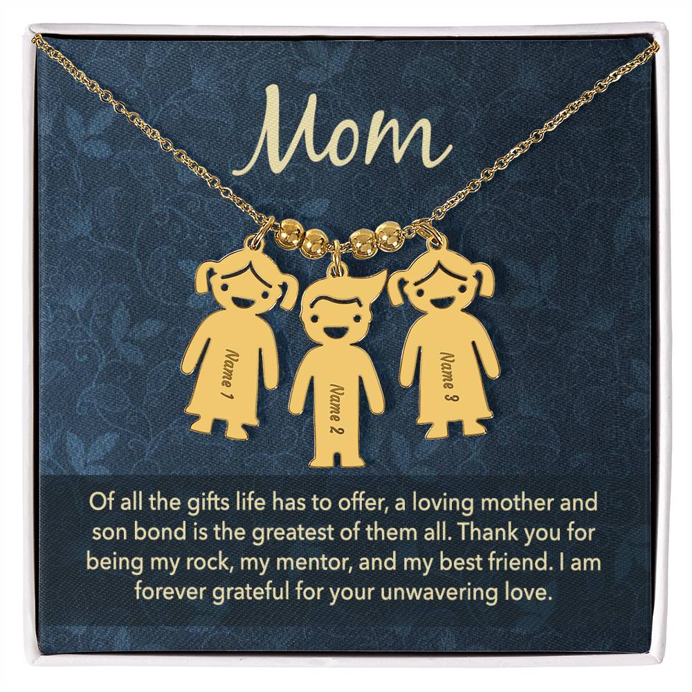 Mom, Of All The Gifts Life Has To Offer, A Loving Mother & Son Bond Is The Greatest Of Them All - Kid Charm Necklace (w/MC) - Gift for Mom