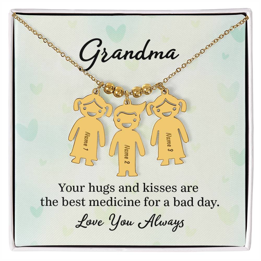 Grandma, Your Hugs &amp; Kisses Are The Best Medicine For A Bad Day – Kid Charm Necklace – Gift for Grandma