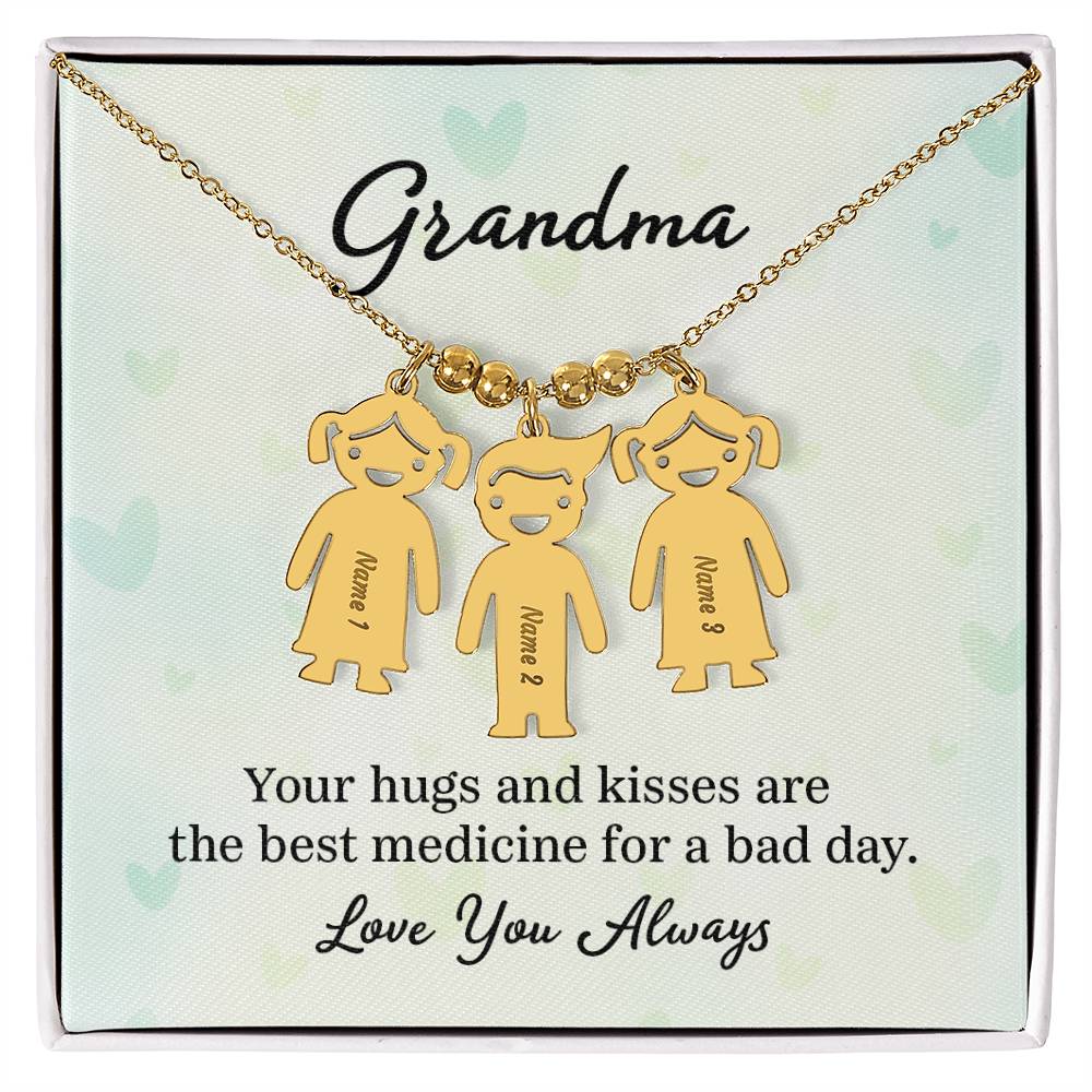 Grandma, Your Hugs & Kisses Are The Best Medicine For A Bad Day - Kid Charm Necklace (w/MC) - Gift for Grandma