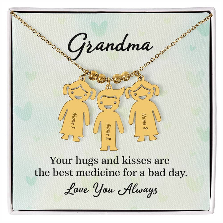 Grandma, Your Hugs &amp; Kisses Are The Best Medicine For A Bad Day – Kid Charm Necklace – Gift for Grandma