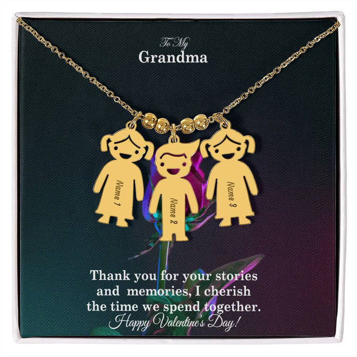 To My Grandma, Thank You For Your Stories And Memories, I Cherish The Time We Spend Together Kid Charm Necklace – Gift for Grandma