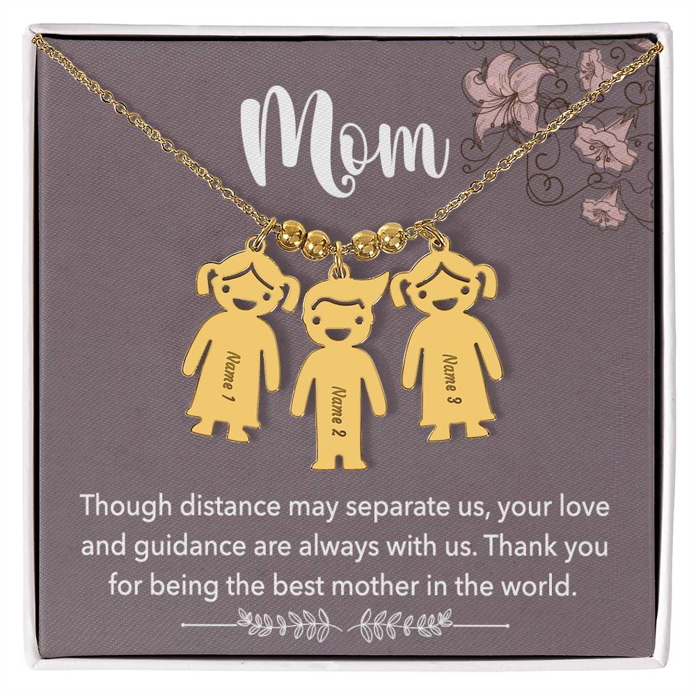 Mom, Though Distance May Separate Us, Your Love & Guidance Are Always With Us - Kid Charm Necklace (w/MC) - Gift for Mom